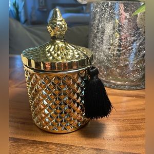 Luxury Candle Rachel Zoe in Gold Cut Glass Lidded Jar ~ Mahogany
